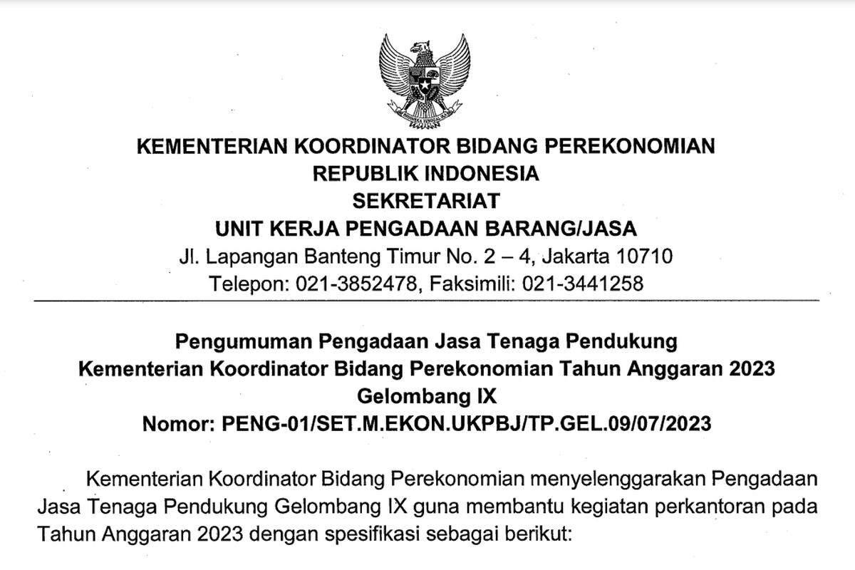 Kemenko Perekonomian Buka Lowongan Pekerjaan Hingga 11 Juli, Ini Syaratnya 2 64a8090f0e4f8