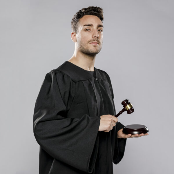 side view male judge with gavel
