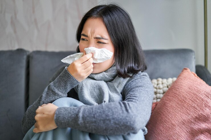 Musim Hujan Tiba! Ini 5 Tips Jitu agar Tidak Gampang Flu 1 close up korean girl sneezing napking sitting home scarf feeling unwell concept winte 1258 131934