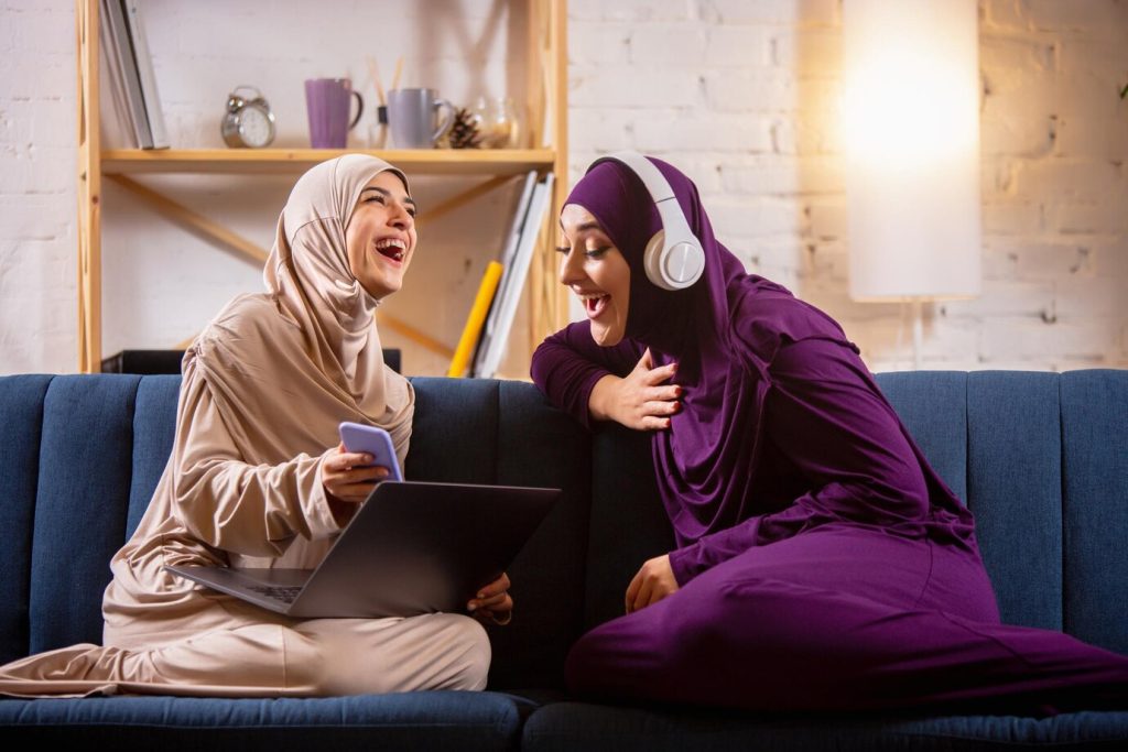 happy muslim woman home online lesson 155003 44297